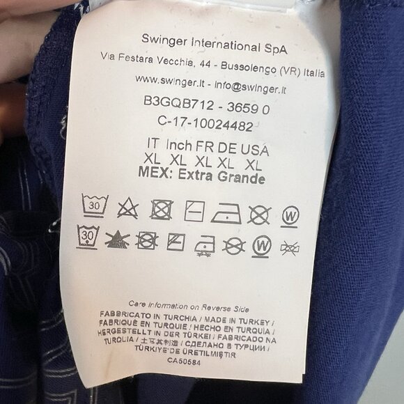 Versace Jeans Spellout T Shirt Mens Size L/XL V Neck Navy Blue Silver Foil - Picture 4 of 8